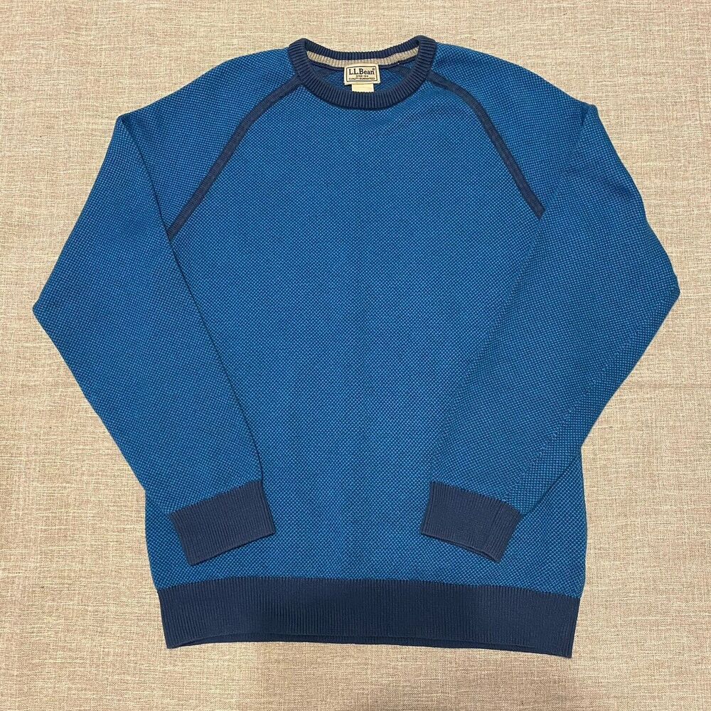 LL Bean Mens Sweater Teal Medium Tall Cotton Cool Max Poly Grandpa Cabin